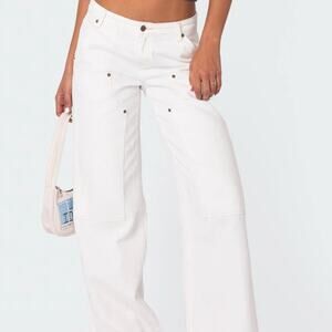 Edikted Ayla Low Rise Baggy Carpenter Jeans White Sz S
